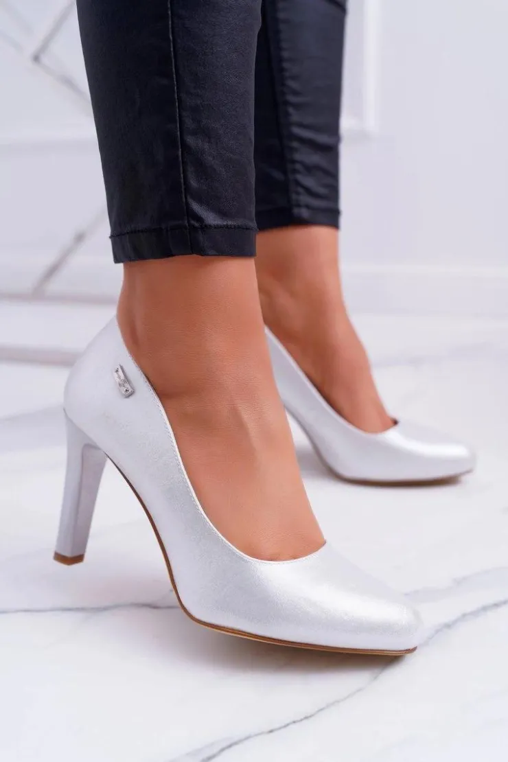 Damskie Buty Sergio Leone Czółenka Damskie Na Słupku Sergio Leone 1457 Srebrne Campbell