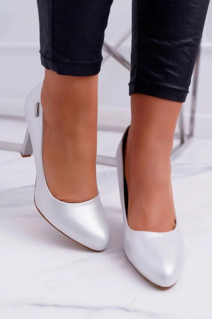 Damskie Buty Sergio Leone Czółenka Damskie Na Słupku Sergio Leone 1457 Srebrne Campbell