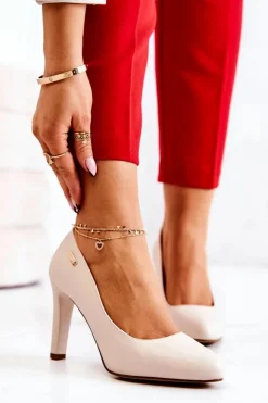 Damskie Buty Sergio Leone Czółenka Damskie Na Słupku Sergio Leone Jasnobeżowe Campbell