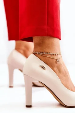 Damskie Buty Sergio Leone Czółenka Damskie Na Słupku Sergio Leone Jasnobeżowe Campbell