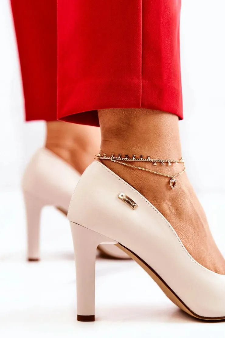 Damskie Buty Sergio Leone Czółenka Damskie Na Słupku Sergio Leone Jasnobeżowe Campbell