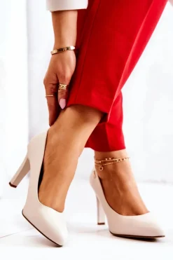 Damskie Buty Sergio Leone Czółenka Damskie Na Słupku Sergio Leone Jasnobeżowe Campbell