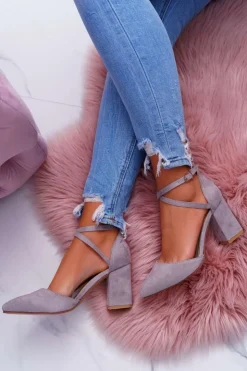 Boto Czółenka Zamszowe|Czółenka Na Słupku*Czółenka Damskie Na Słupku W Szpic Szary Cosmo