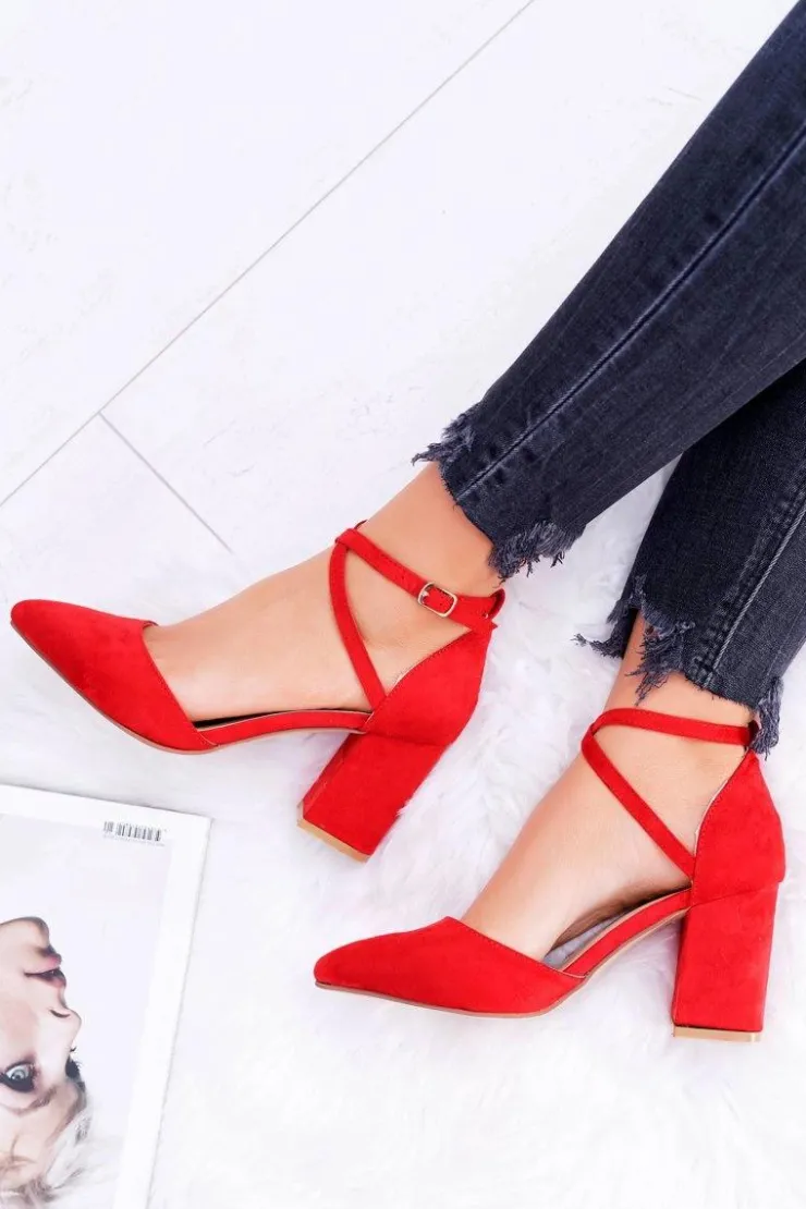 Discount Boto Czółenka Damskie Na Słupku W Szpic Czerwone Traffic