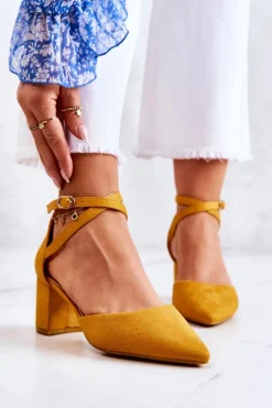 Outlet Boto Czółenka Damskie Na Słupku W Szpic Żółte Cosmo