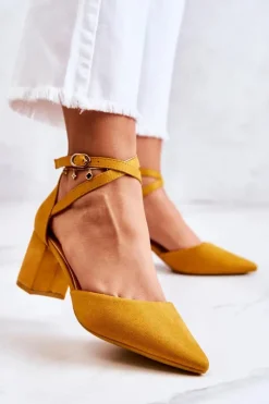 Outlet Boto Czółenka Damskie Na Słupku W Szpic Żółte Cosmo