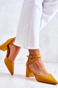 Outlet Boto Czółenka Damskie Na Słupku W Szpic Żółte Cosmo