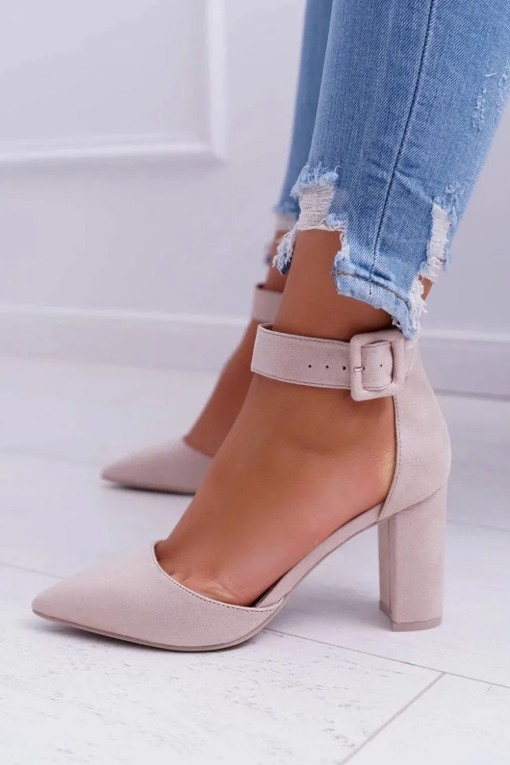 Boto Czółenka Zamszowe|Czółenka Na Słupku*Czółenka Damskie Na Słupku W Szpic Beżowe Domine