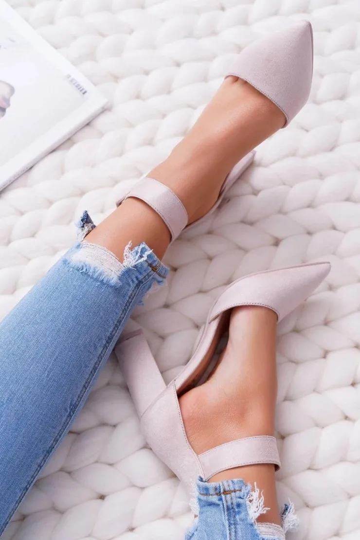 Boto Czółenka Zamszowe|Czółenka Na Słupku*Czółenka Damskie Na Słupku W Szpic Beżowe Domine