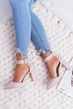 Boto Czółenka Zamszowe|Czółenka Na Słupku*Czółenka Damskie Na Słupku W Szpic Beżowe Domine