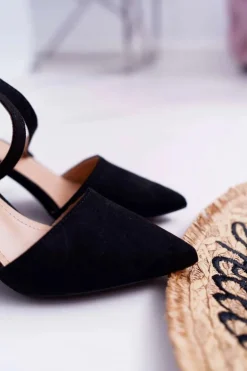 Damskie Boto Czółenka Damskie Na Słupku W Szpic Czarne Elegante