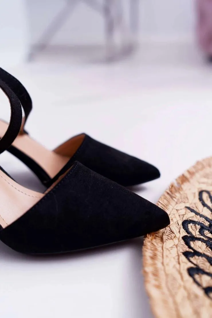 Damskie Boto Czółenka Damskie Na Słupku W Szpic Czarne Elegante