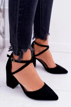 Boto Czółenka Zamszowe|Czółenka Na Słupku*Czółenka Damskie Na Słupku W Szpic Czarne Cosmo