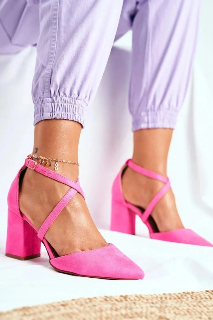 Damskie Boto Czółenka Damskie Na Słupku W Szpic Różowy Neon Traffic