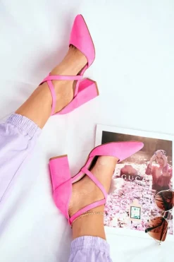 Damskie Boto Czółenka Damskie Na Słupku W Szpic Różowy Neon Traffic