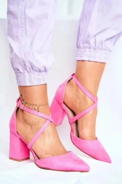 Damskie Boto Czółenka Damskie Na Słupku W Szpic Różowy Neon Traffic