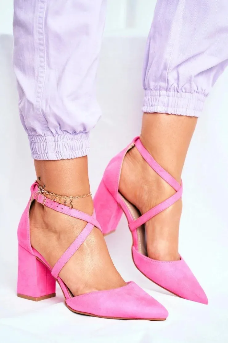 Damskie Boto Czółenka Damskie Na Słupku W Szpic Różowy Neon Traffic