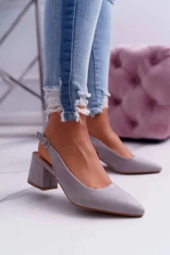 Damskie Boto Czółenka Damskie Na Słupku W Szpic Szare Contrail