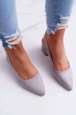 Damskie Boto Czółenka Damskie Na Słupku W Szpic Szare Contrail