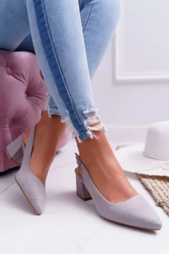 Damskie Boto Czółenka Damskie Na Słupku W Szpic Szare Contrail