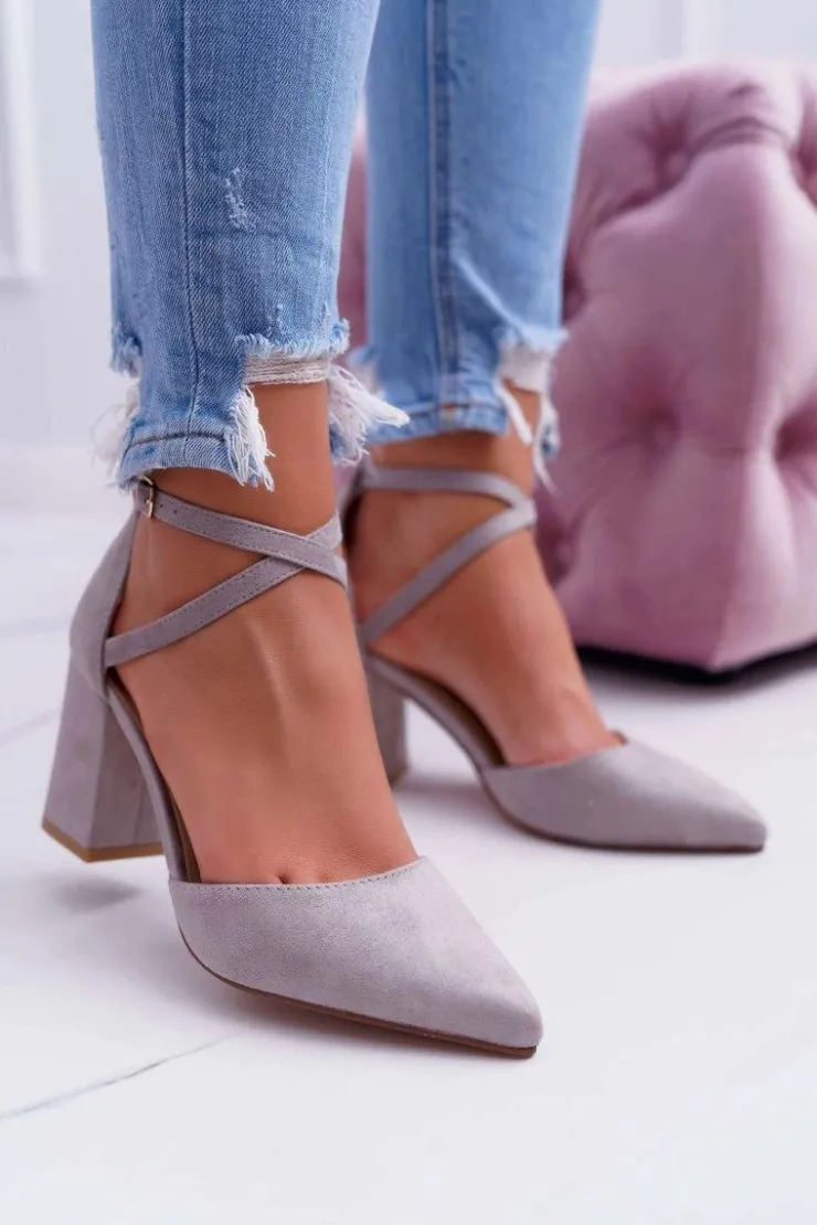 Damskie Boto Czółenka Damskie Na Słupku W Szpic Szare Traffic