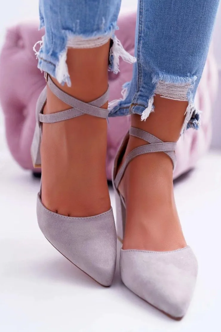 Damskie Boto Czółenka Damskie Na Słupku W Szpic Szare Traffic