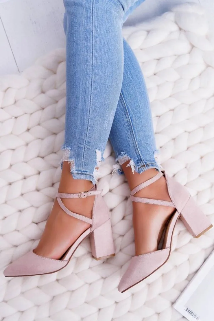 Online Boto Czółenka Damskie Na Słupku W Szpic Beżowe Traffic