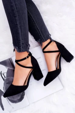 Damskie Boto Czółenka Damskie Na Słupku W Szpic Czarne Traffic