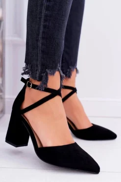 Damskie Boto Czółenka Damskie Na Słupku W Szpic Czarne Traffic