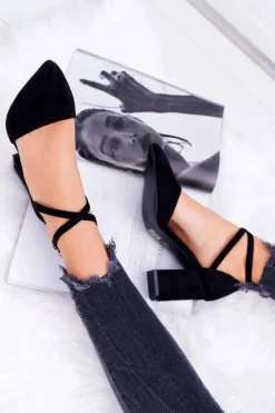 Damskie Boto Czółenka Damskie Na Słupku W Szpic Czarne Traffic