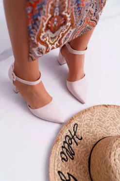 Clearance Boto Czółenka Damskie Na Słupku W Szpic Beżowe Elegante