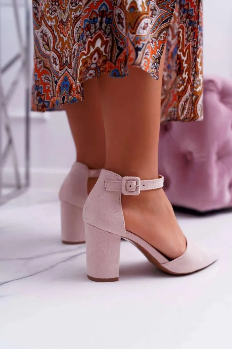 Clearance Boto Czółenka Damskie Na Słupku W Szpic Beżowe Elegante