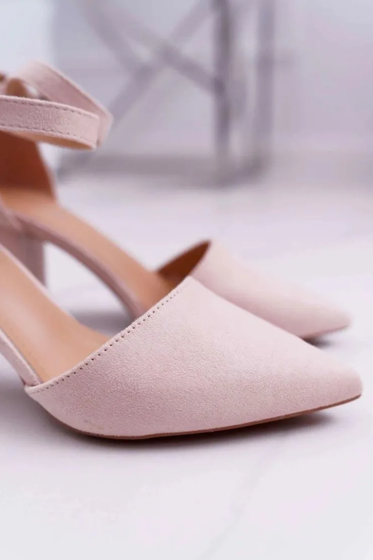 Clearance Boto Czółenka Damskie Na Słupku W Szpic Beżowe Elegante