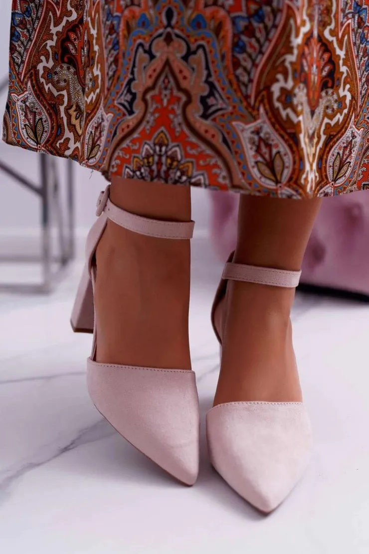 Clearance Boto Czółenka Damskie Na Słupku W Szpic Beżowe Elegante