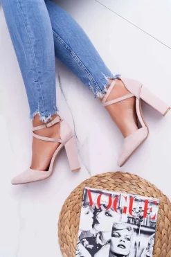 Boto Czółenka Damskie Na Słupku W Szpic Beżowe High Traffic