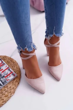 Boto Czółenka Damskie Na Słupku W Szpic Beżowe High Traffic