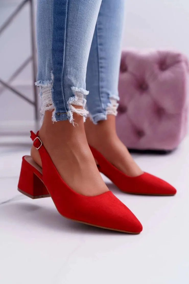 New Boto Czółenka Damskie Na Słupku W Szpic Czerwone Contrail