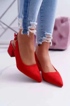 New Boto Czółenka Damskie Na Słupku W Szpic Czerwone Contrail