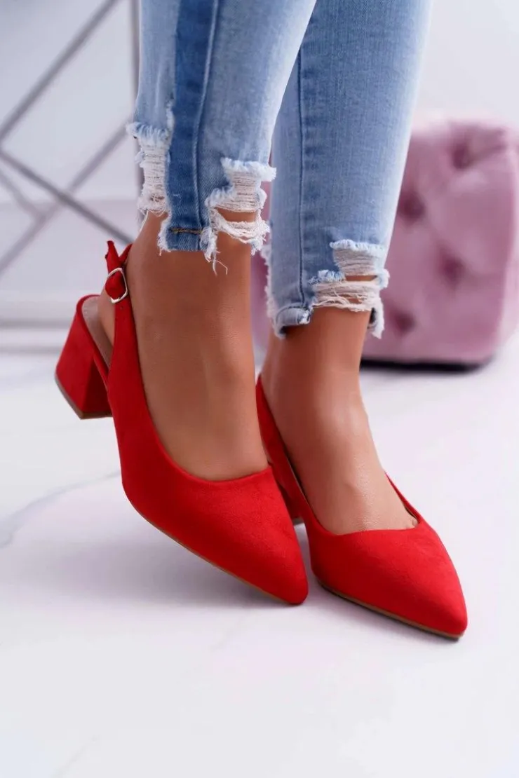 New Boto Czółenka Damskie Na Słupku W Szpic Czerwone Contrail