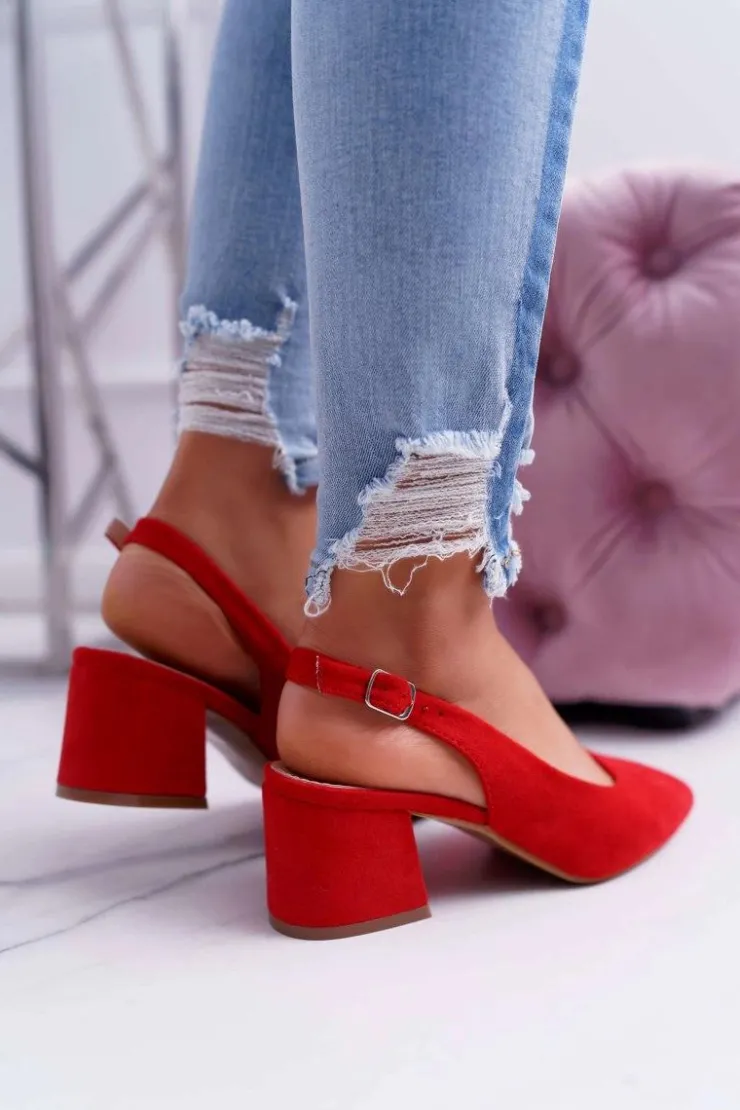 New Boto Czółenka Damskie Na Słupku W Szpic Czerwone Contrail