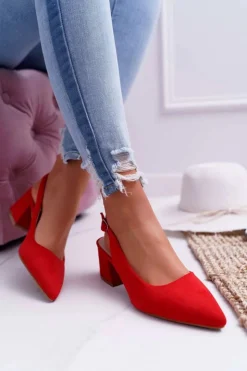 New Boto Czółenka Damskie Na Słupku W Szpic Czerwone Contrail