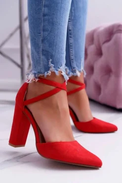 Damskie Boto Czółenka Damskie Na Słupku W Szpic Czerwone High Traffic