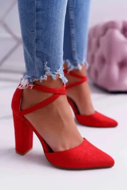 Damskie Boto Czółenka Damskie Na Słupku W Szpic Czerwone High Traffic