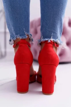 Damskie Boto Czółenka Damskie Na Słupku W Szpic Czerwone High Traffic