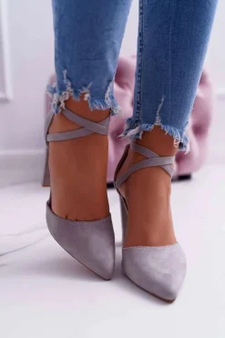 Sale Boto Czółenka Damskie Na Słupku W Szpic Szare High Traffic