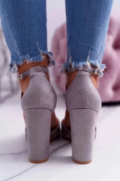 Sale Boto Czółenka Damskie Na Słupku W Szpic Szare High Traffic