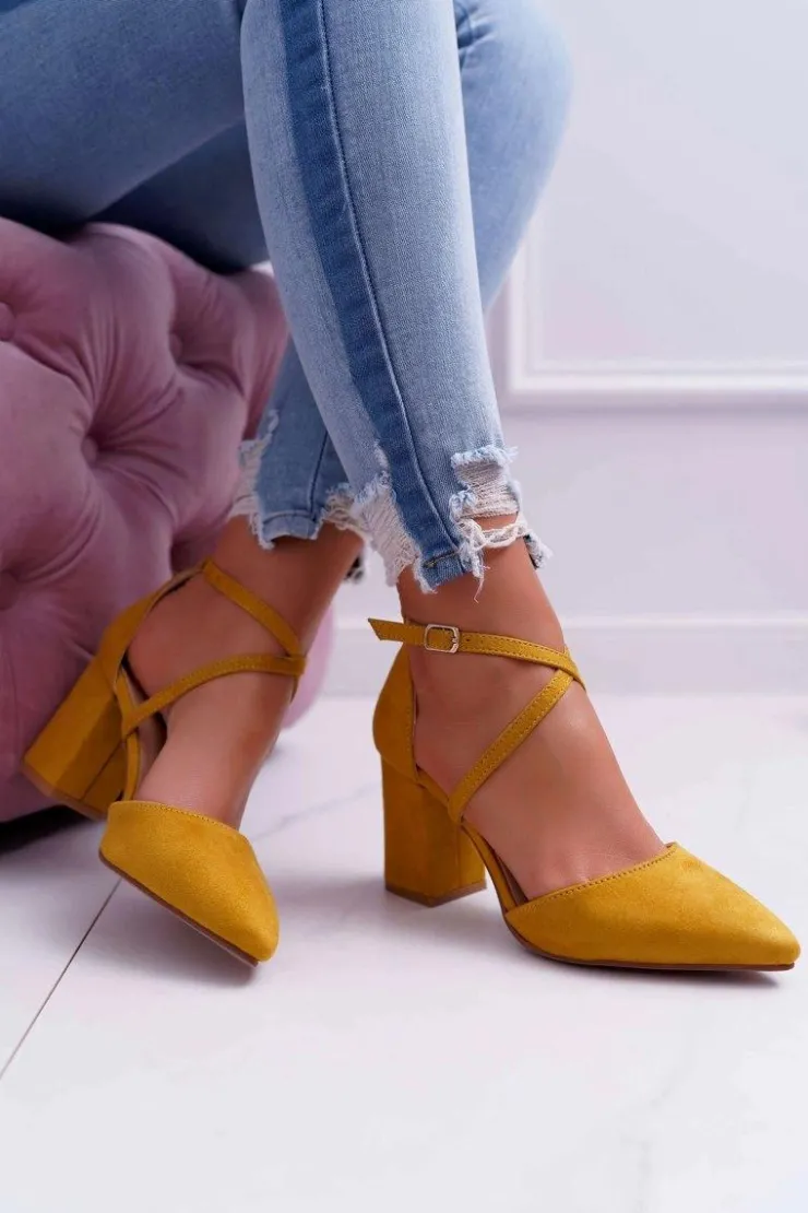 Boto Czółenka Zamszowe|Czółenka Na Słupku*Czółenka Damskie Na Słupku W Szpic Żółte Traffic