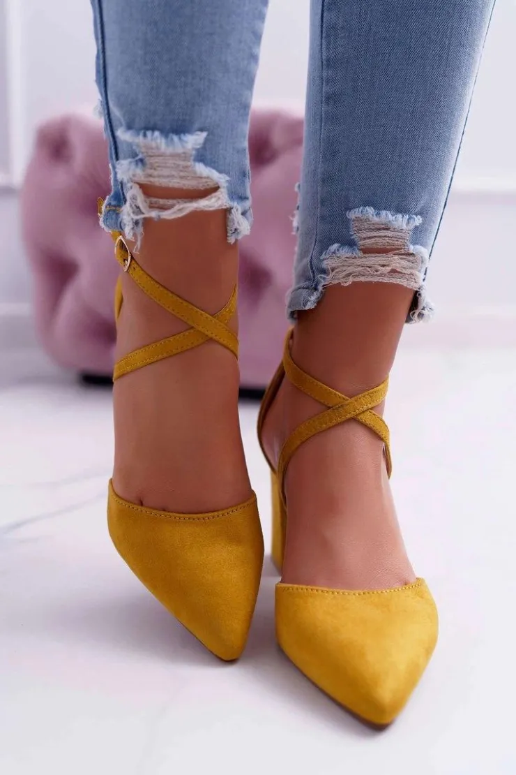 Boto Czółenka Zamszowe|Czółenka Na Słupku*Czółenka Damskie Na Słupku W Szpic Żółte Traffic