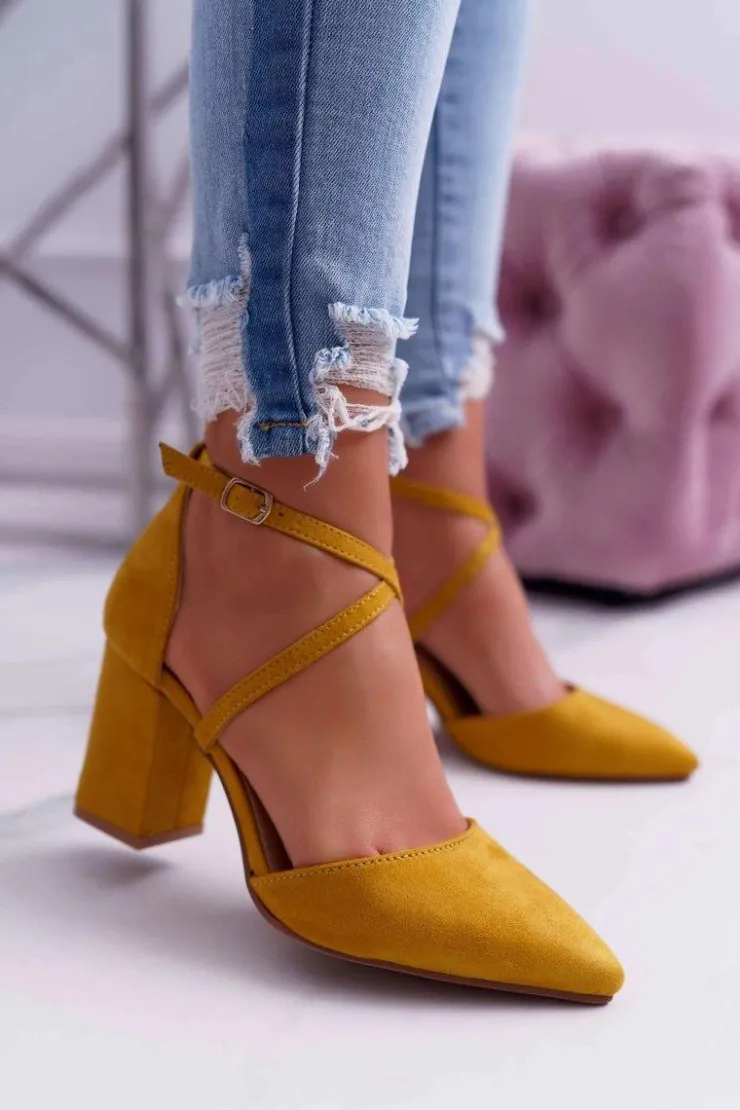 Boto Czółenka Zamszowe|Czółenka Na Słupku*Czółenka Damskie Na Słupku W Szpic Żółte Traffic