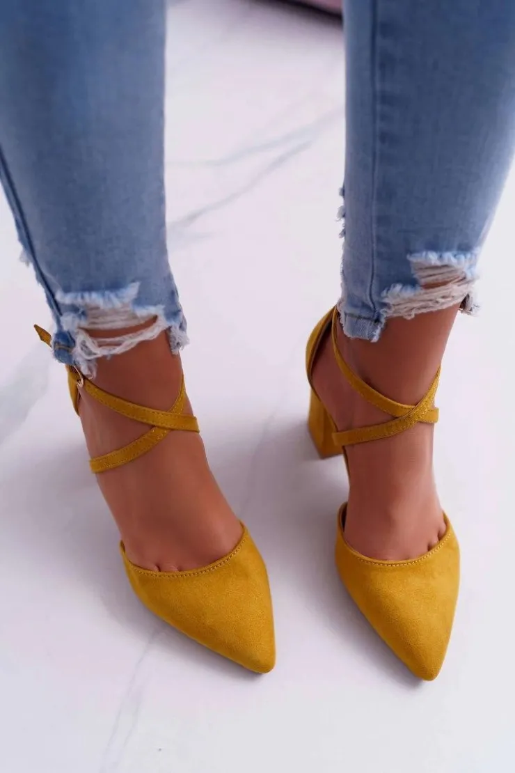 Boto Czółenka Zamszowe|Czółenka Na Słupku*Czółenka Damskie Na Słupku W Szpic Żółte Traffic